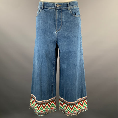ALICE + OLIVIA Size 29 Blue Red Cotton Blend Chevron Capri Jeans