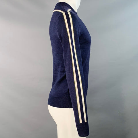 COMME des GARCONS SHIRT Size S Navy White Stripe Wool Crew Neck Pullover
