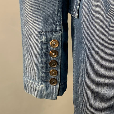 GUCCI Size 2 Blue Lyocell Twill Notch Lapel Single Button Jacket Blazer