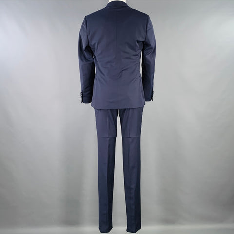 LARDINI Size 38 Navy Black Wool Double Breasted Tuxedo