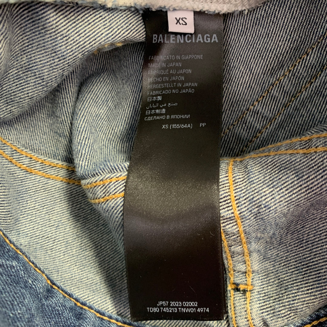 BALENCIAGA SS23 Size XS -Super Destroyed- Blue Grey Denim Drop Crotch Jeans