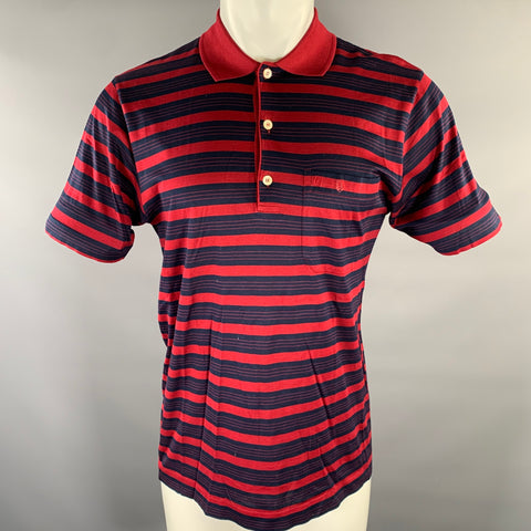 CHRISTIAN DIOR Size M Red Navy Stripe Cotton Polo