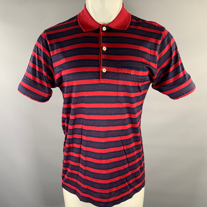 CHRISTIAN DIOR Polo en coton rayé rouge et marine taille M