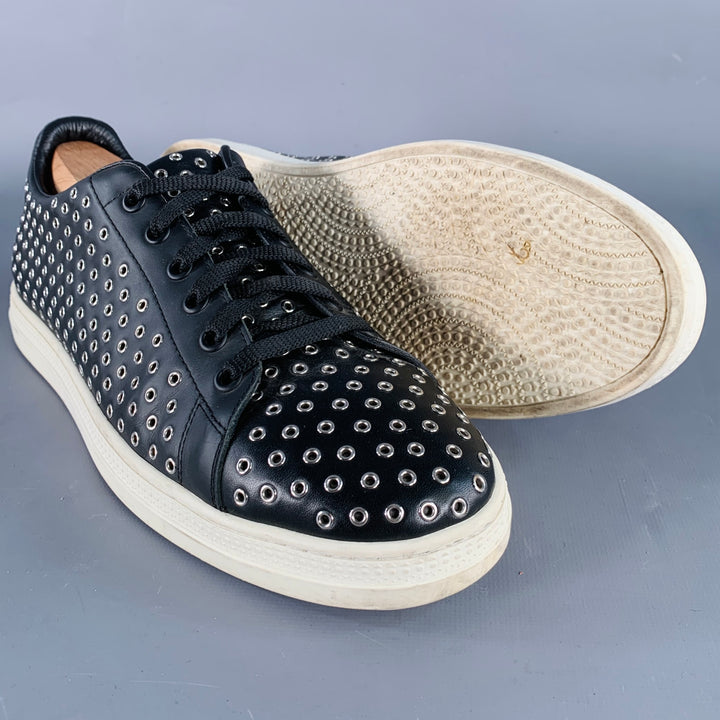 ALAIA Size 8 Black Silver Grommets Leather Lace-Up Low Top Sneakers