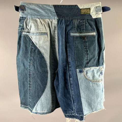 KAPITAL Size L Indigo Patchwork Denim Shorts