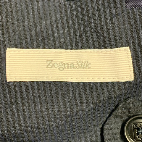 ERMENEGILDO ZEGNA Size 48 Navy Black Seersucker Silk Jacket