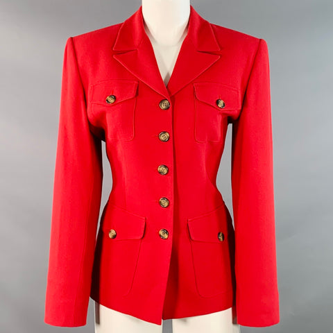 EVAN PICONE Size 6 Red Triacetate Blend Peak Lapel Jacket Blazer