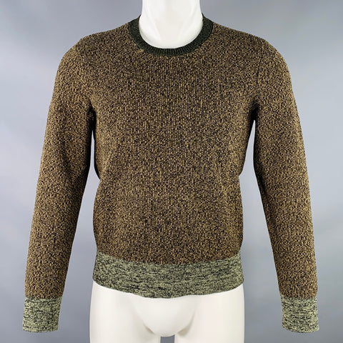 VALENTINO Size S Olive Black Knit Viscose Blend Contrast Trim Crew Neck Sweater