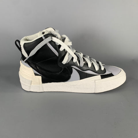 NIKE Size 12 White Black & Grey Layered Leather High Top Sneakers