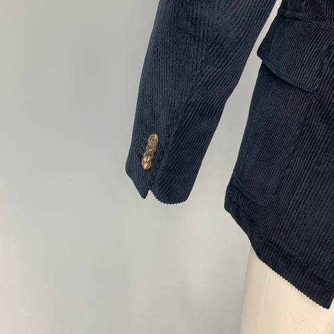 DOPPIAA Size 36 Navy Corduroy Cotton Double Breasted Sport Coat
