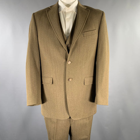 O'CONNELL'S Size 44 Long Brown Wool Notch Lapel Suit