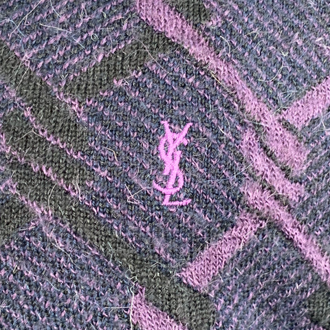 YVES SAINT LAURENT Vintage Size M Purple Knots Wool Blend V-Neck Vest