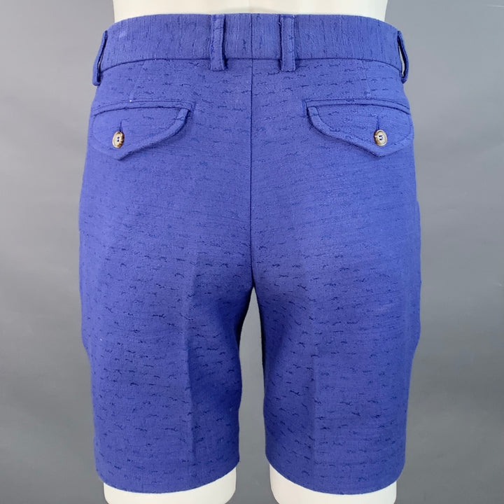 MR TURK Size 32 Blue Textured Cotton Blend Zip Fly Shorts