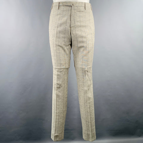 BOGLIOLI Size 38 Regular Taupe Grey Stripe Silk Blend Peak Lapel Suit