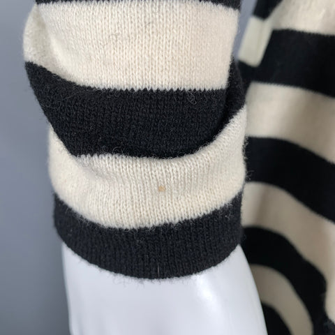 MARC JACOBS Size 6 Black White Wool Nylon Stripe Belted Dress