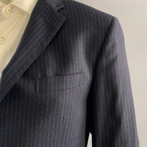POLO Chest Size 44 Navy Light Grey Pinstripe Wool Notch Lapel 38 30 Suit