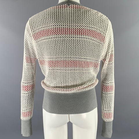 BLACK FLEECE Size S Red Grey Black Stripe Cotton Reversible Cardigan