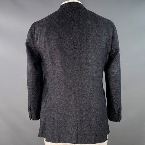 BOGLIOLI Size 44 Black White Textured Silk Linen Peak Lapel Sport Coat
