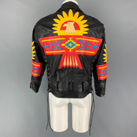 NORTH BEACH LEATHER x MICHAEL HOBAN Size 42 Black Applique Leather Biker Jacket