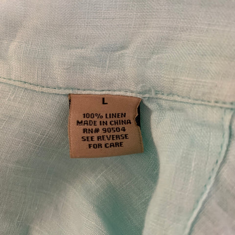 NATURAL BLUE Size L Blue Turqoise Heather Linen Pointed Collar Long Sleeve Shirt