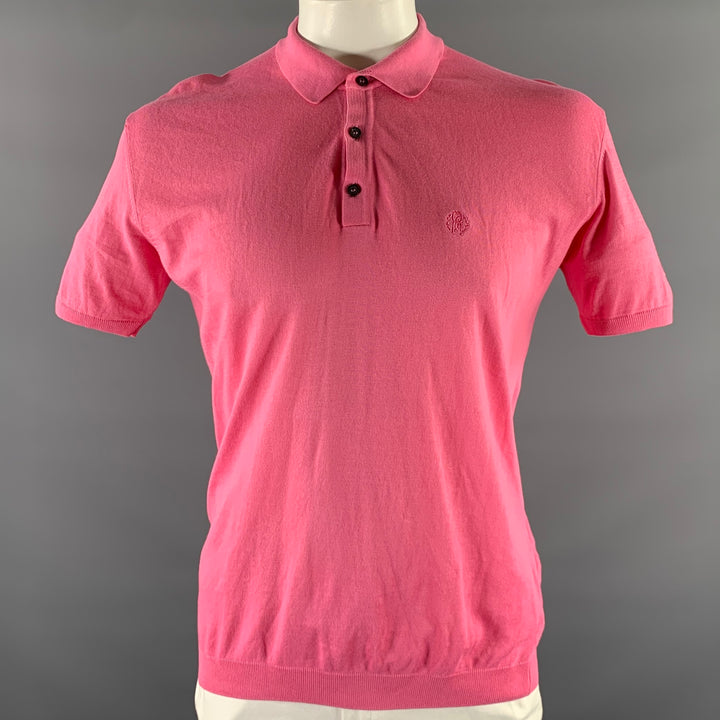 ROBERTO CAVALLI Size XXL Pink Knitted Cotton Buttoned Polo