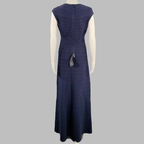 HERVE LEGER Size M Catarina Navy Rayon Blend Bandage Cap Sleeves Evening Gown