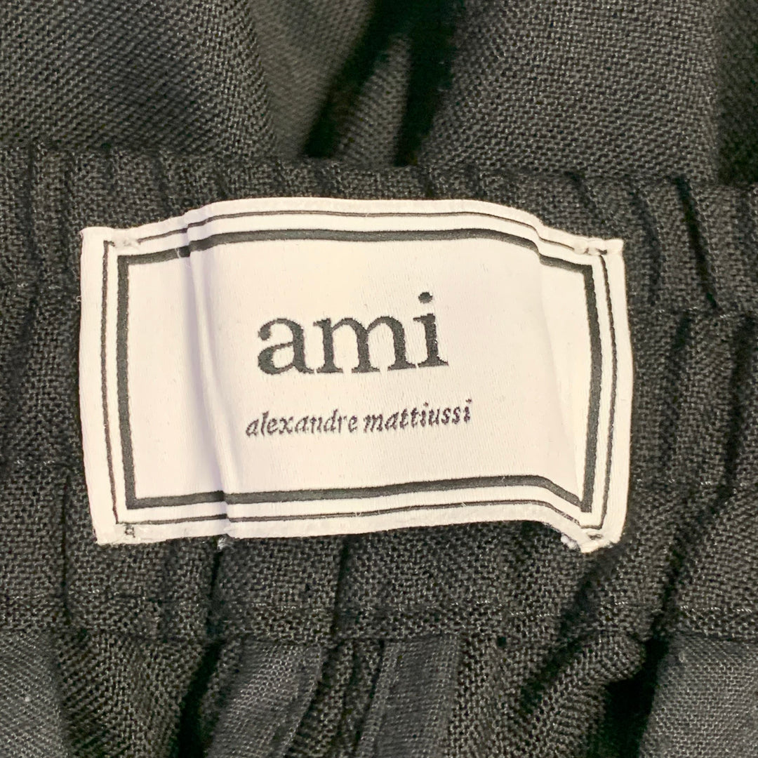 AMI by ALEXANDRE MATTIUSSI Size 28 Black Virgin Wool Pleated Drawstring Dress Pants