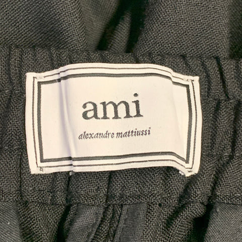 AMI by ALEXANDRE MATTIUSSI Size 28 Black Virgin Wool Pleated Drawstring Dress Pants