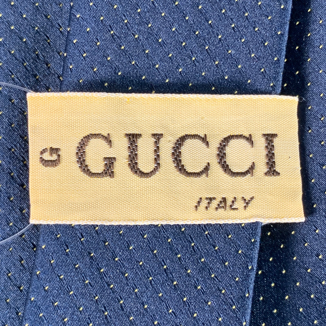 GUCCI Vintage Navy Yellow Dots Silk Skinny Tie