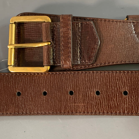 BURBERRY Size 38 Brown Gold Leather Loops Belt