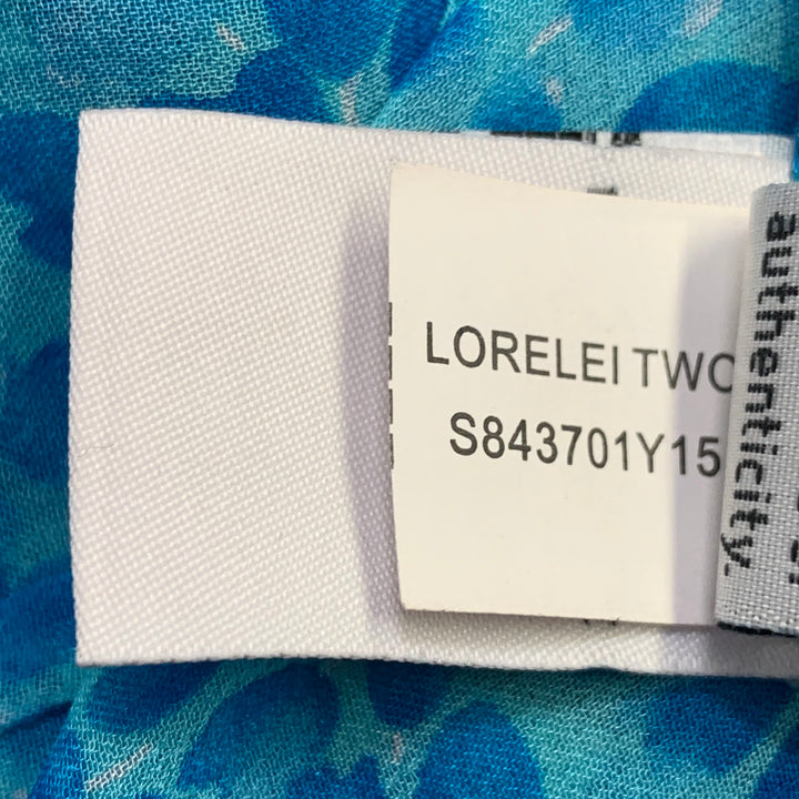 DIANE VON FURSTENBERG Size 12 Aqua Blue Silk Abstract Hidden Buttons Shirt