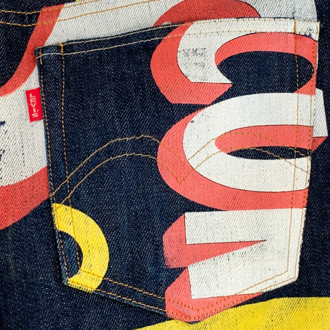 LEVI STRAUSS Size 33 Navy Multi Color Graphic Cotton Straight Selvedge Jeans