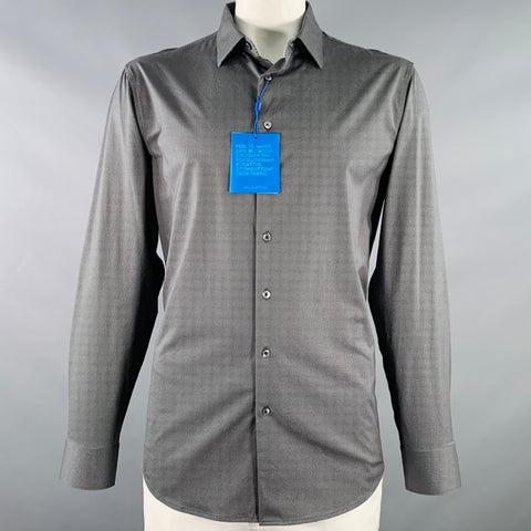 BUGATCHI Size XL Black Grey Diagonal Stripe Cotton Blend Long Sleeve Shirt