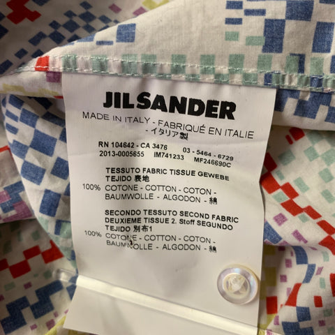 JIL SANDER Size L White Multi-Color Cotton Short Sleeve Shirt