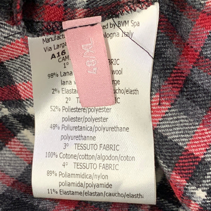 GIAMBATTISTA VALLI Size XL Black Red White Wool Blend Plaid Snaps Shirt