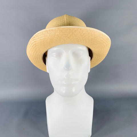 TURNBULL & ASSER Size XL Beige Green Red Woven Straw Panama Hat