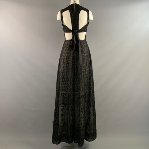 Nº21 Size 4 Black White Silk Floral Long Gown Evening Dress