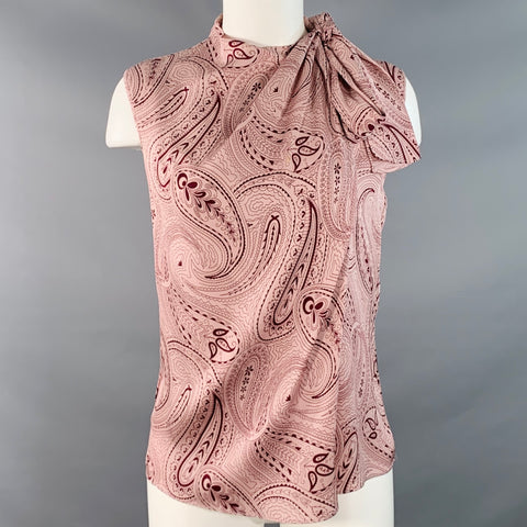 PHILIPPE ADEC Size S Pink Burgundy Silk Blend Paisley Sleeveless Layered High Neck Casual Top