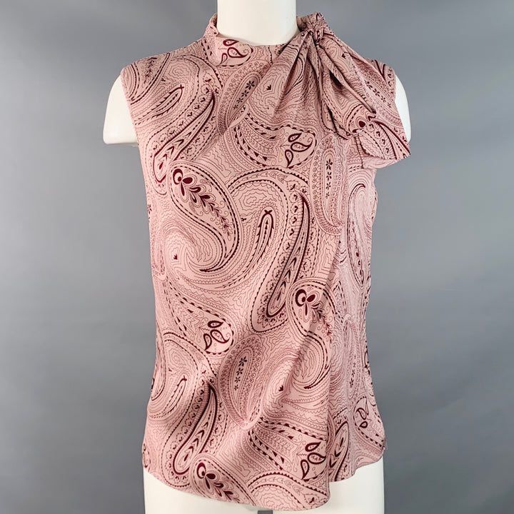 PHILIPPE ADEC Size S Pink Burgundy Silk Blend Paisley Sleeveless Layered High Neck Casual Top