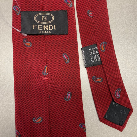 FENDI Red Navy Paisley Silk Tie