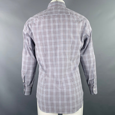 ISAIA Size M Grey White Purple Plaid Cotton Spread Collar Long Sleeve Shirt