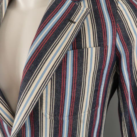 The Stylist Japan Size XS Red White & Blue Stripe Cotton Notch Lapel Sport Coat