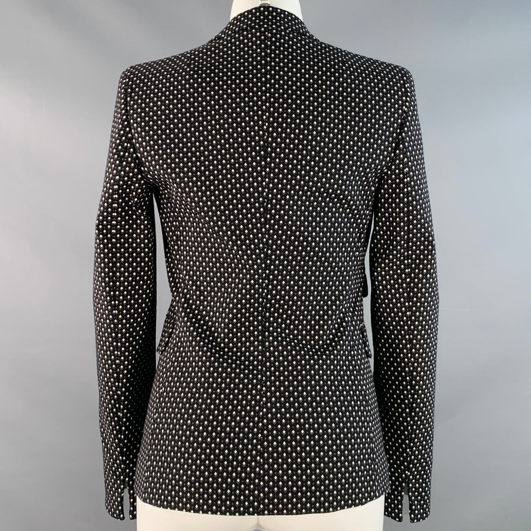 AKRIS Size 2 Black White Cotton Blend Diamond Single Breasted Jacket Blazer