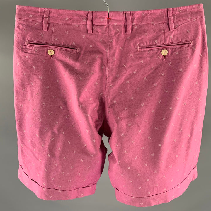 Short en coton ISAIA taille 38 rose blanc avec logo et revers