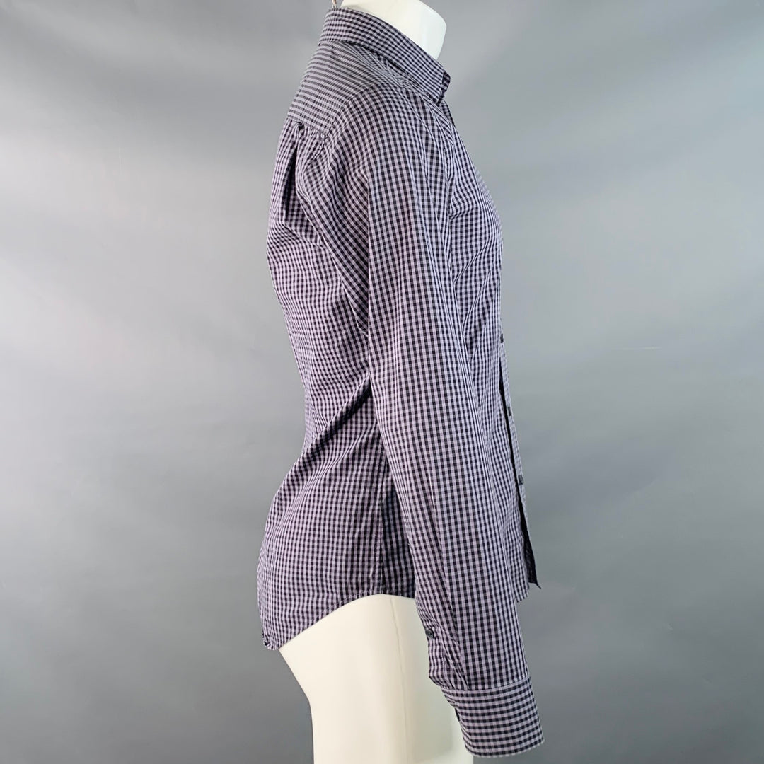 THEORY Size S Kyson Purple Black Gingham Cotton Button Down Long Sleeve Shirt