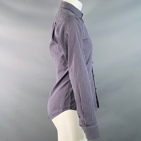 THEORY Size S Kyson Purple Black Gingham Cotton Button Down Long Sleeve Shirt