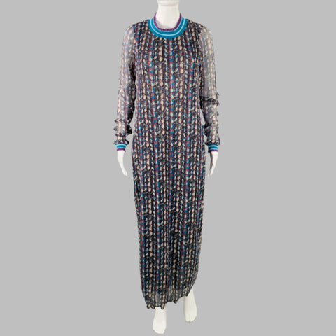 ANNA SUI Size S Black Blue Purple Polyester Abstract Long Sleeve Long Dress