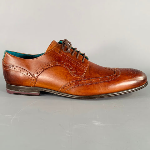 TED BAKER Size 10 Larriy Brown Perforated Leather Wingtip Lace-Up Shoes