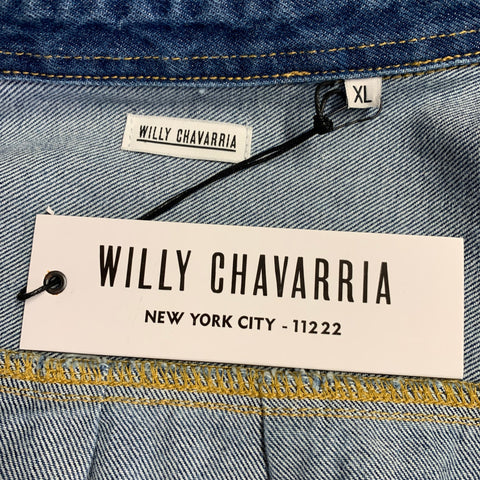 WILLY CHAVARRIA Size XL Blue Cotton Oversized Shirt Coat