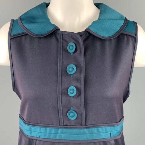 MARC by MARC JACOBS Size 6 Navy Teal Wool Corduroy Pleated Dress